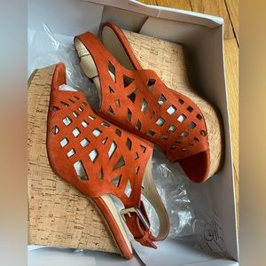 Calvin Klein Coral Suede Hilda Cork Wedge Sandals 7.5